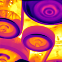 Thermograph of automobile engine drive pulleys