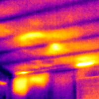 Thermograph of building ceiling with water intrusion